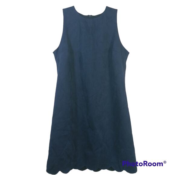 AQUA Faux Suede Navy Blue Sleeveless Scalloped Hem Dress Size M - Picture 1 of 7